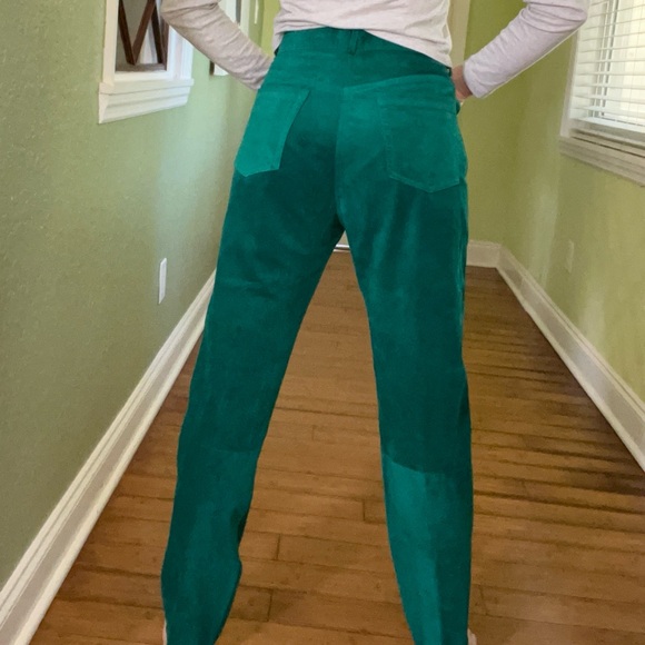 Vintage 90s Silverado Genuine Leather Emerald Green Suede Straight Leg Pants